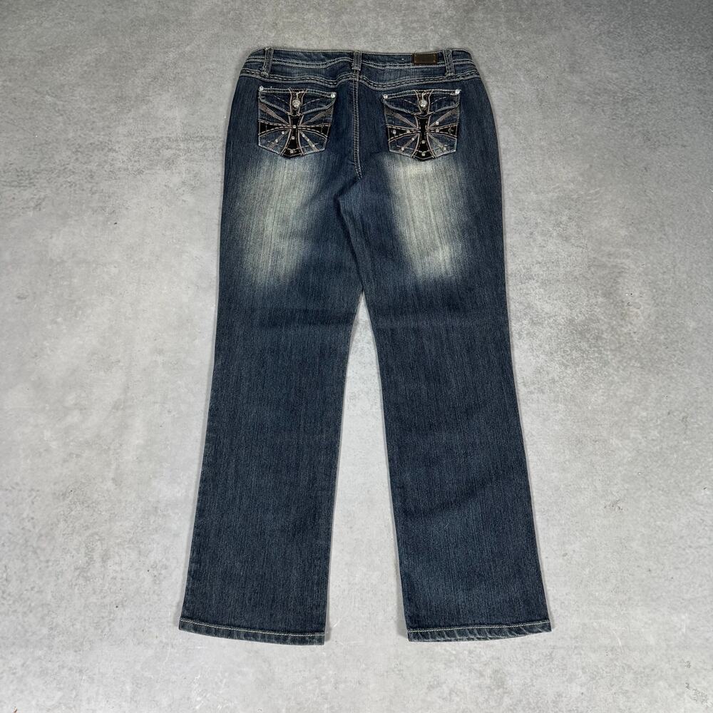 Earl Jean Straight Jeans Rhinestone Cross Pocket Embellished - Size: 12
